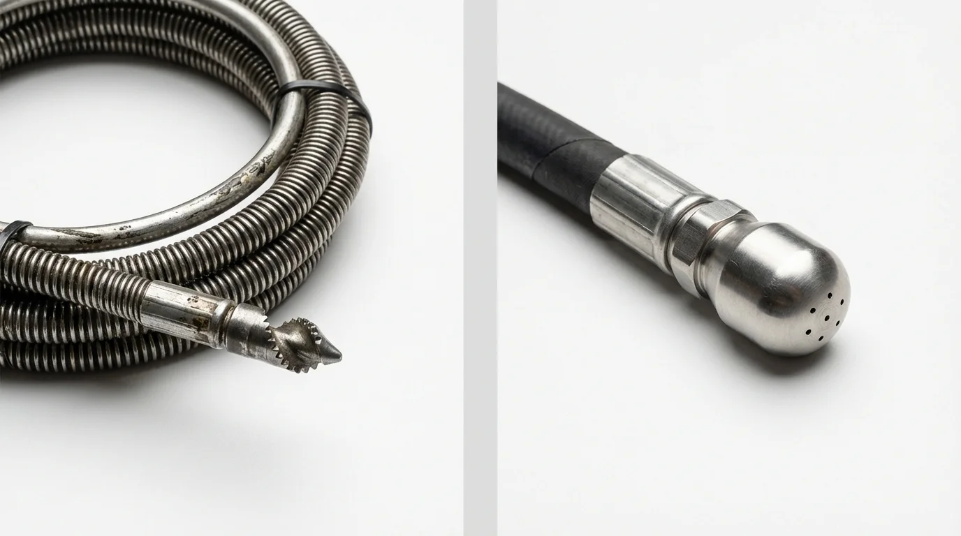 Drain snake cable and hydro jetting nozzle used for drain cleaning in Columbia, MS