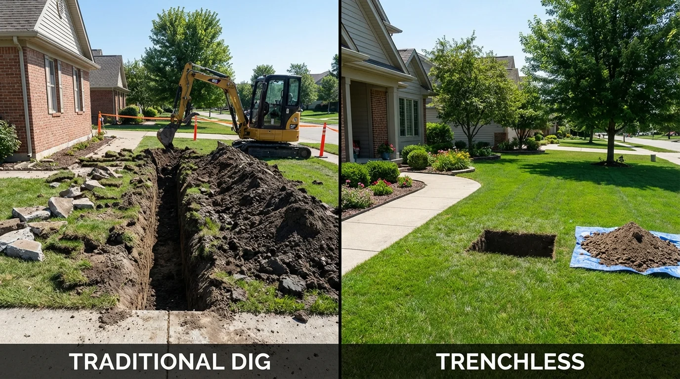 Trenchless sewer repair with minimal yard damage versus traditional excavation in Columbia, MS